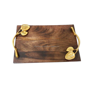 Feuilles d'or En Bois Plateau de Service - Product Image 1