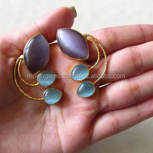 Purple & <b>Blue</b> Alloy Indian <b>Stud</b> <b>Earrings</b> with Quartz-Wedding Engagement Anniversary Gift Party Fashion for Women - Product Image 1