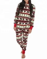 Mono de manga larga de 100% algodón para mujer, en el trasero con solapa, pijama de una pieza con solapa, mono estampado de Navidad para otoño