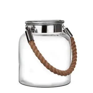 Pot de bougie avec poignée de corde verre clair bougie verre lumière de thé avec poignée de corde