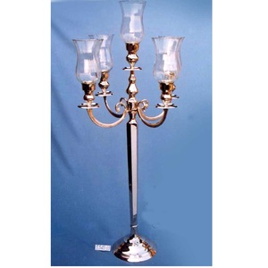 Silver Wedding <b>Candelabra</b> with Glass Votive Elegant Metal Tabletop Decoration Piece - Product Image 1
