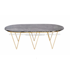 Modern Luxury Minimalist <b>Coffee</b> <b>Table</b> Oval Marble With Golden Frame for Living Room Centrality <b>Round</b> Pattern - Product Image 1
