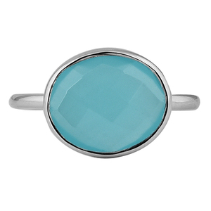 Véritable pierre précieuse ovale Aqua Calcedony Bague en argent sterling 925 massif de forme ronde Bijoux faits à la main Grossiste CASA DE PLATA - Product Image 1