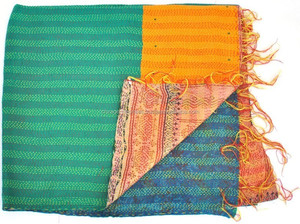 Handmade <b>Vintage</b> Kantha Silk Throws Versatile Bed & Sofa <b>Bedding</b> From India for Travel & Decorative Use - Product Image 6