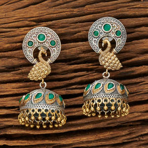 Indo Western Paon Boucle D'oreille avec 2 tons placage 9480 Vert - Product Image 1