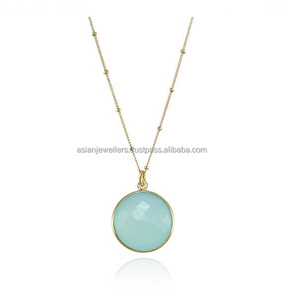 Pendentif en argent Sterling 925, style calcédoine Aqua, collier en aluminium en or avec pierres précieuses - Product Image 1
