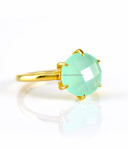 Bague en pierre précieuse de calcédoine Aqua, en argent Sterling 925, magnifique bijou fait à la main, plaqué or, à la mode - Product Image 2