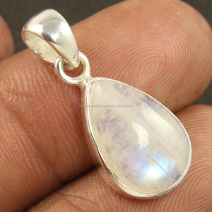 Superbe pendentif de réglage de lunette 925 en argent sterling massif naturel arc-en-ciel pierre de lune pierre précieuse forme de poire Style classique - Product Image 2