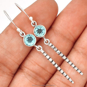 Topaze bleue déclaration femmes boucles d'oreilles en argent Sterling pierre de naissance bijoux faits à la main argent pierres précieuses bleu topaze boucles d'oreilles - Product Image 1