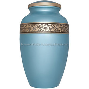 Urne de crémation adulte de style américain bleu par Brassworld Inde laiton en métal avec fournitures funéraires de gravure - Product Image 4