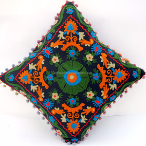 Hot Selling Luxury Black Woolen Suzani Embroidery Cushion Cover Handmade <b>Square</b> <b>Pillow</b> <b>Case</b> for Home Hotel Decorative Use Floral - Product Image 4