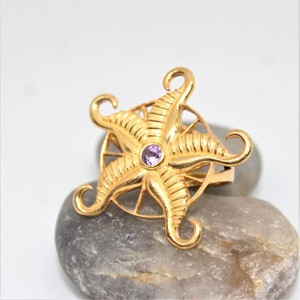 แหวนปลารูปดาวสีเงินสเตอร์ลิง925คอลเลกชั่นล่าสุดประดับพลอยอเมทิสต์ชุบทอง18K - Product Image 3