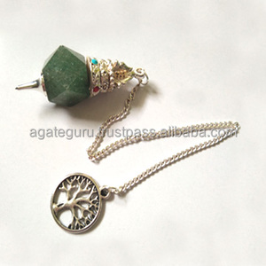 Péndulo hexagonal de jade verde con tapa de metal - Product Image 1