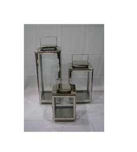 Gran estilo rústico LED vela linterna hecha a mano Metal vidrio madera con aluminio pulido Navidad hogar Ins decoración conjunto - Product Image 1