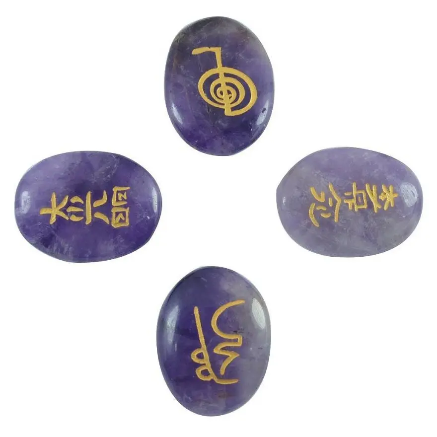 Juego de piedras naturales de Reiki con grabado de símbolos, piedras naturales de ágata de aiamira