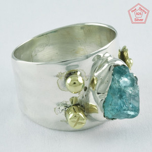 Wholesale 925 Sterling Silver Party <b>Ring</b> <b>Two</b>-Tone Rough Apatite Gemstone for Indian Wedding Anniversaries Engagements Jewelry - Product Image 2