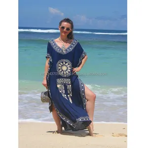 2019 senhoras Mais Vendidos das Mulheres Maxi Vestido Bohemian Projeto Bordados À Mão Side Slit V Neck Festa Na Piscina Beachwear Longo kaftan