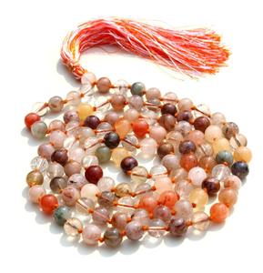 Vente chaude Hommes Multi-Shade Rutile Quartz Perles Noué Yoga Mala Collier Naturel Guérison Cristal Pierre avec Gland Cravate - Product Image 1