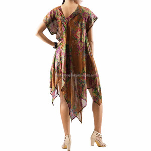 Tunique d'été à manches courtes, col en V, ourlet asymétrique trapèze, pour femmes, 2020 - Product Image 2