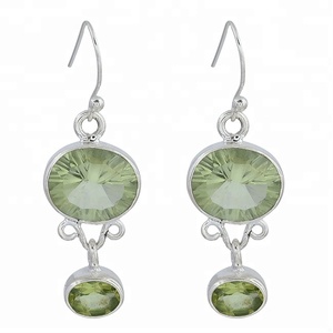 Pendientes colgantes de Plata de Ley 925 con forma ovalada de peridoto verde facetado, joyería con pendiente de moda Chapado en plata para mujer. - Product Image 1