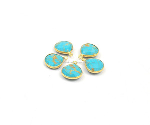 18k Gold Vermeil Copper Turquoise 8mm Heart Shape Bezel Set Connector for Necklace and <b>Earrings</b> Making Component - Product Image 2