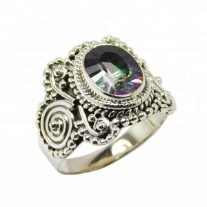 Fabuleux Mystic Quartz Gemstone 925 Bague en argent sterling Bijoux Eternity Vermeil Bague pour hommes et femmes Fournisseur - Product Image 1