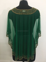 Poncho long élégant pour femme en tissu résille exclusif, orné de perles et de broderies de sequins, uni, décontracté, à manches courtes, respirant, grande taille