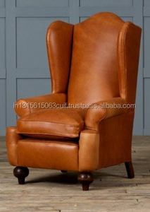 Silla de cuero auténtica con respaldo de ala, silla de cuero - Product Image 2