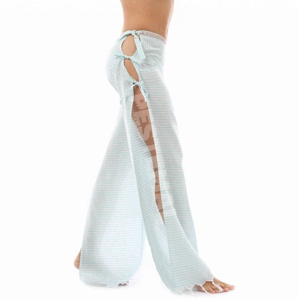 Pantalón de playa de rizo fino con Color claro para mujer, con borla y banda para la cintura ajustable, del fabricante patentado % 100 algodón - Product Image 5