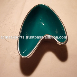 Cuenco decorativo en forma de hoja con acabado de esmalte verde azulado Centro de mesa elegante para mesa de comedor Consola o decoración de mesa de café - Product Image 2