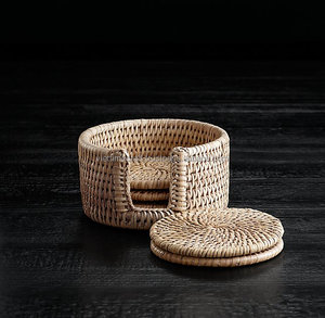 Set of <b>White</b> Rattan <b>Coasters</b> Made From Natural Rattan - Product Image 2