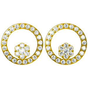 Nouveauté : Boucles d'oreilles en diamants véritables en or jaune 14 carats |   Bijoux fins de luxe pour femmes, design floral en forme d'halo rond, cadeau - Product Image 1