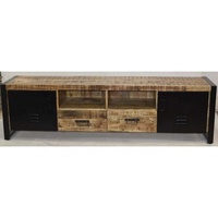 Style Vintage Industriel Bois Métal Double Tiroir Fer Porte Salon Bureau Apratment Villa Tv Cabinet