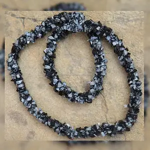 자이푸르 인도에서 원시 눈송이 흑요석 보석 구슬 목걸이 도매