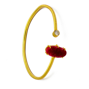 <b>Ruby</b> cubic zirconia plain 925 sterling silver gold plated adjustable bangle jewelry Fashionable Bangle For Wedding Gift Parties. - Product Image 4