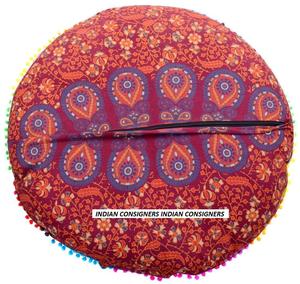 Floor <b>Cushion</b> <b>Cover</b> Cotton Puff Peacock Mandala Bohemian Home Decor 32 Inch Multiple Color Pouffe By Indian Consigners - Product Image 4