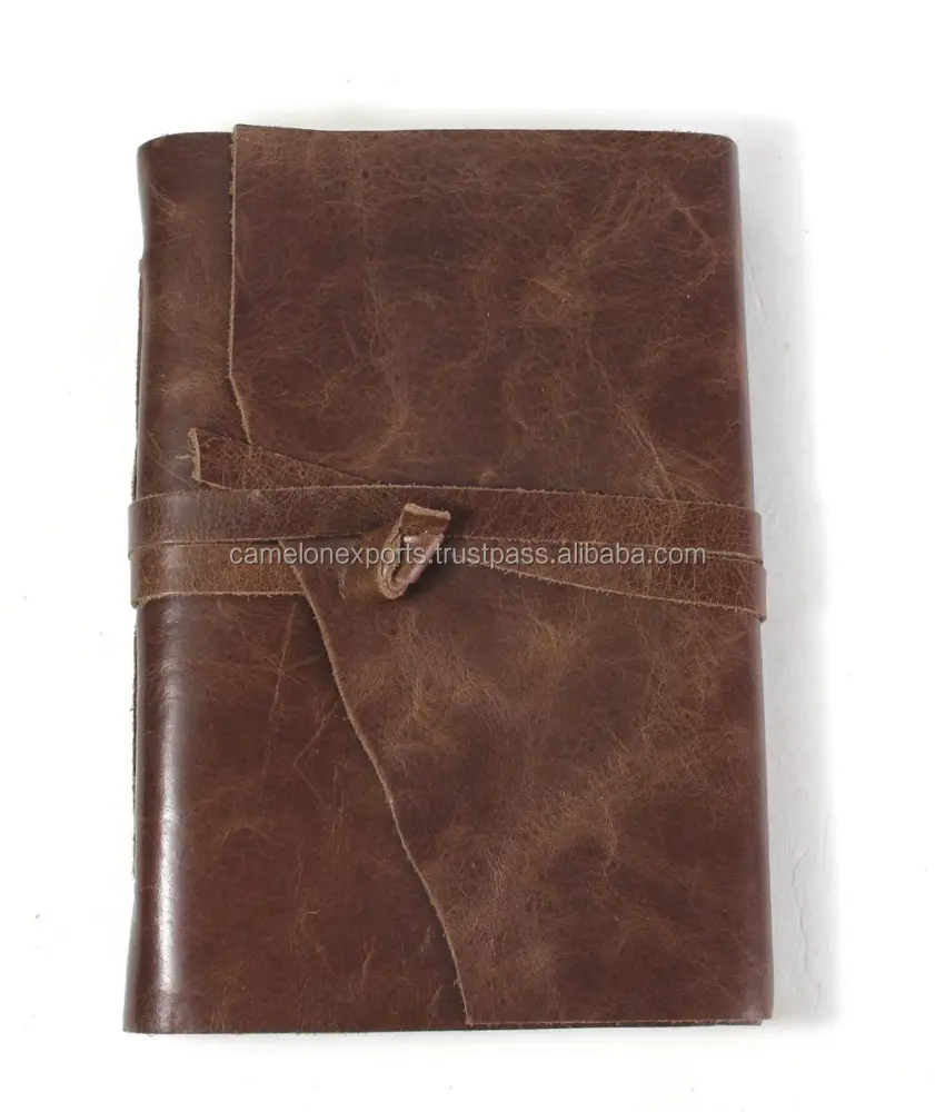 Wholesale hand binding antique looking handmade recycled cotton paper oil crunch buffalo leather journal