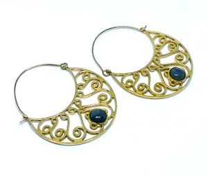 Vente en gros de boucles d'oreilles créoles en pierre de mode à vendre au meilleur prix en laiton avec pierre de labradorite - Product Image 2