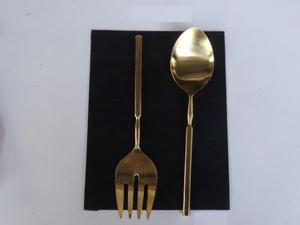 Juego de servidor de ensalada con mango de acero de alta calidad en acabado dorado Juego de ensalada de metal Cubiertos a precio al por mayor - Product Image 5