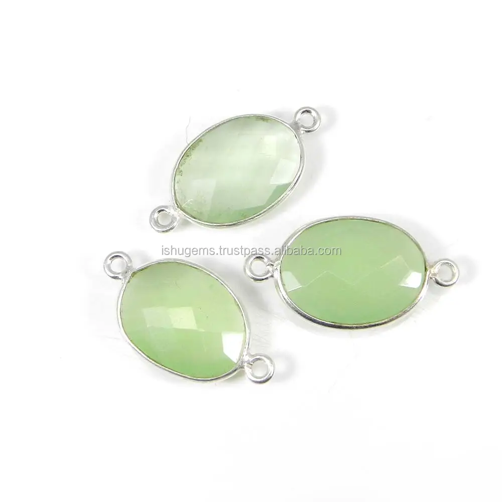 Prehnite Hydro 23x12mm Oval Faceted 1.06 Grams 925 Sterling Silver Double Loop Connector Handmade Silver Jewelry IG10607