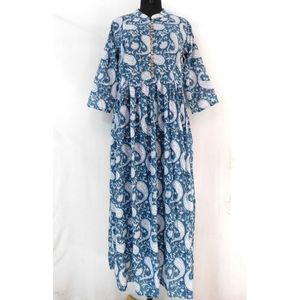 ชุดเดรสสไตล์โบโฮสำหรับผู้หญิง,ชุดเดรสงานราตรีพิมพ์ลายกระดุมหน้าแนวพื้นเมืองทำด้วยมือสไตล์อินเดีย - Product Image 1