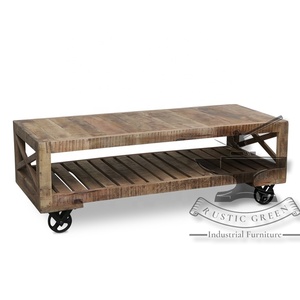 Mesa de centro extensible minimalista moderna con acabado de Panel de madera cruda con ruedas industriales para el hogar, sala de estar, cocina, escuela - Product Image 5