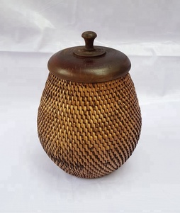 Rattan Belly <b>Basket</b> with Wooden <b>Lid</b> - Product Image 2