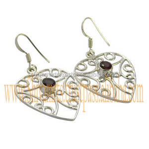 Élégant bijoux en argent vintage fabriqués à la main grenat pierres précieuses boucle d'oreille belle accessoire de mariage à la mode fournisseur de confiance - Product Image 2