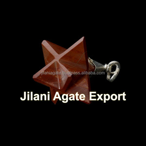 Posavasos artesanales hechos a mano Markaba Star, Péndulo de radiestesia, jaspe rojo, ágata, cristal Sier, acabado, piedras preciosas semipreciosas para Feng Shui - Product Image 1