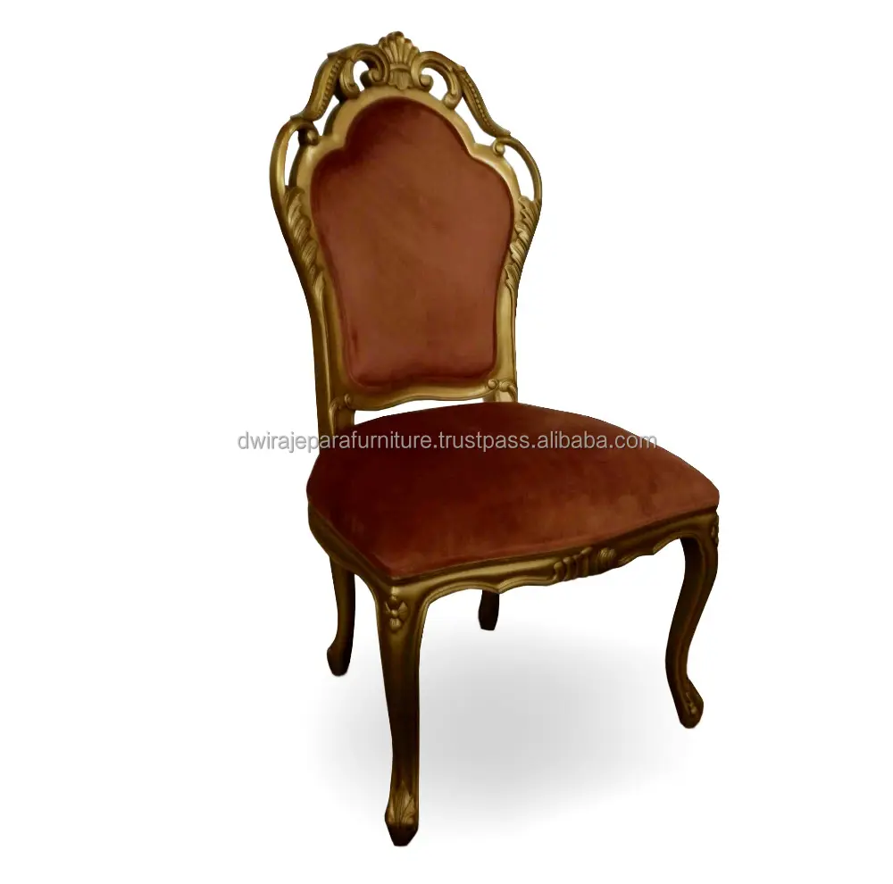 Altın oyma katı maun ahşap yemek sandalyesi fransız tarzı