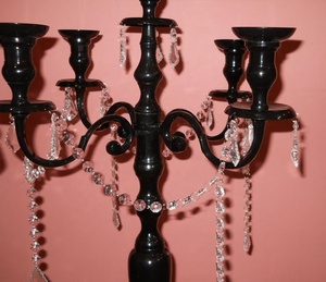 New Shiny Black <b>Tall</b> Metal Aluminum Candelabra With Hanging Garlands Crystal Five Arms <b>Candle</b> <b>Holder</b> Wedding & Home Decor - Product Image 4