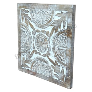 ไม้มะม่วงงานแกะสลักด้วยมือศิลปะผนังโบราณแผ่นไม้สีขาวไหม้สำหรับตกแต่งห้องและสำนักงาน - Product Image 2