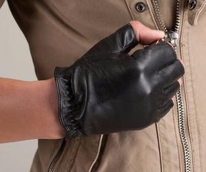 Gants demi-doigts pour femme Qualité supérieure Cuir pur Confortable Élégant pour l'équitation Vélo Fonctionnalité écran tactile Style uni - Product Image 2