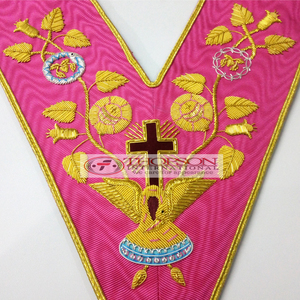 Regalia maçonnique 18e degré Rose-Croix, col en cuir brodé, tablier de franc-maçon avec broderie au point de croix et ruban - Product Image 3